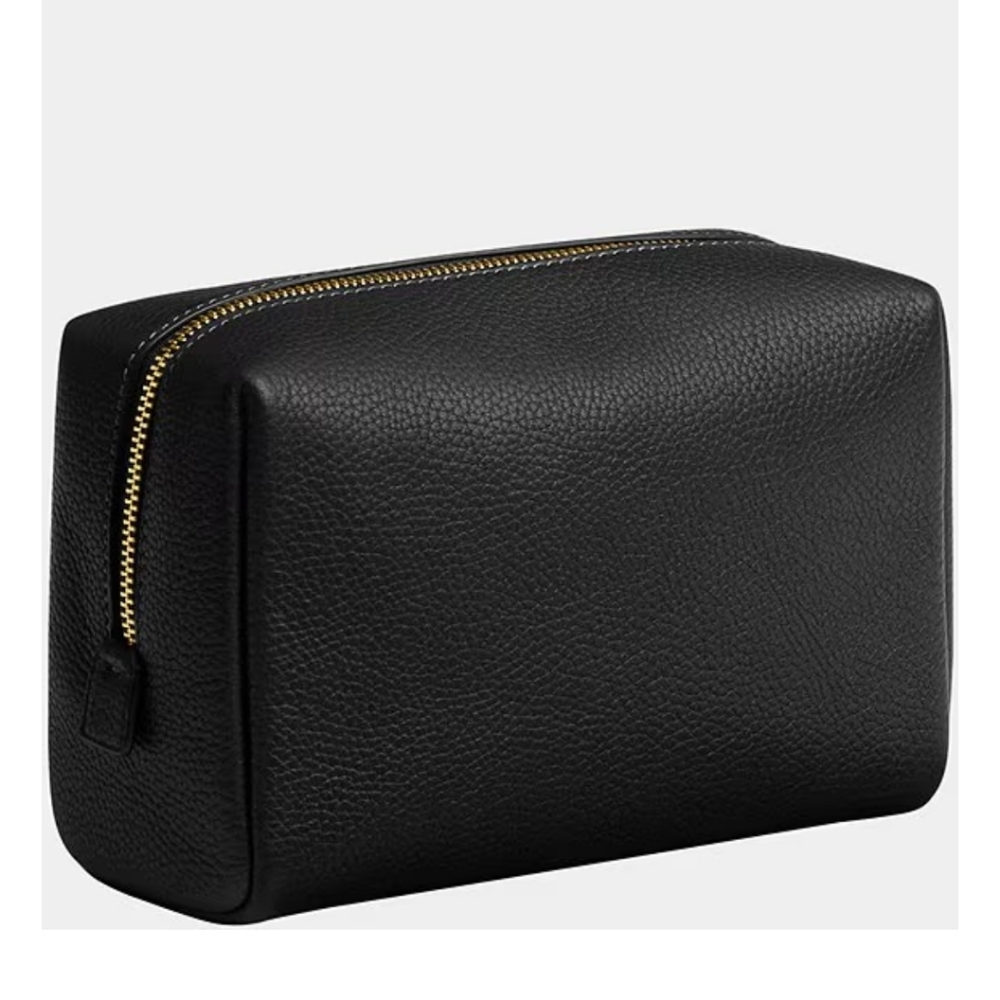 Coach Black Leather Cosmetic Bag with Gold Accent - Picture 13 of 14